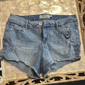 Torrid Blue Jean Shorts Distressed Raw Hem